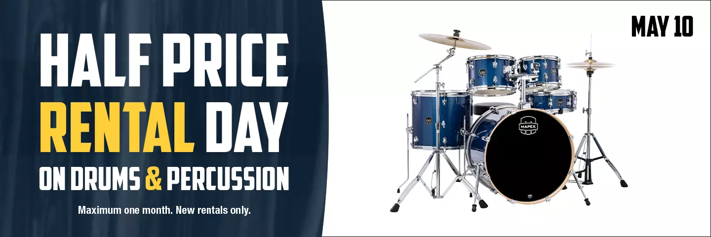 Half Price Rental Day on Drums & Percussion